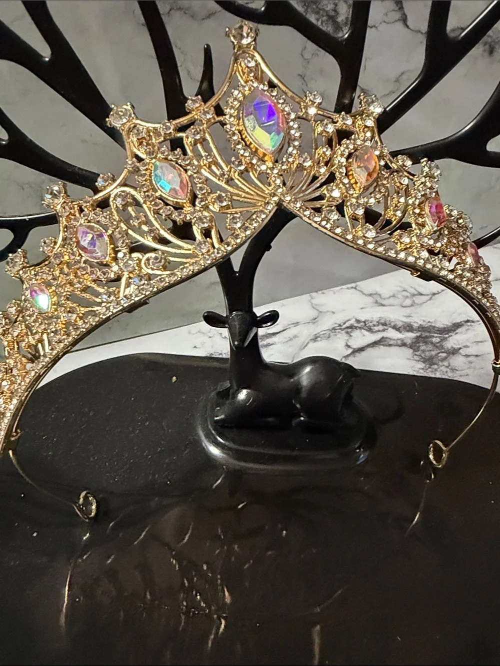 Gold Tiara with Iridescent Rhinestone Accents NWT